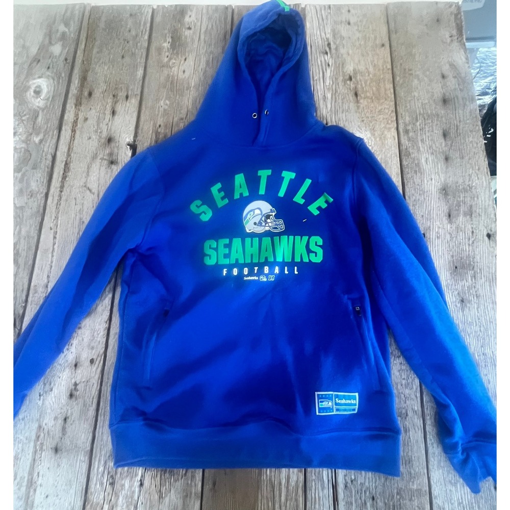 Seattle Seahawks NFL Football Hoodie Mens Royal Blue Lime Green Pullover L